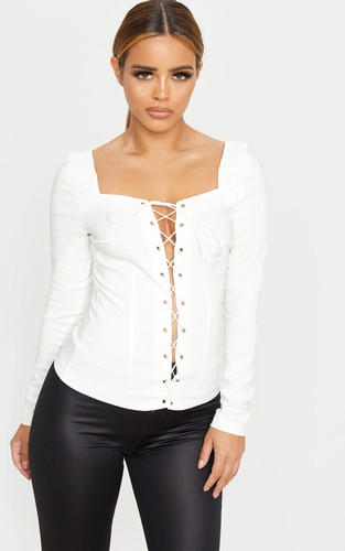 Lace-Up Fitted Blouse