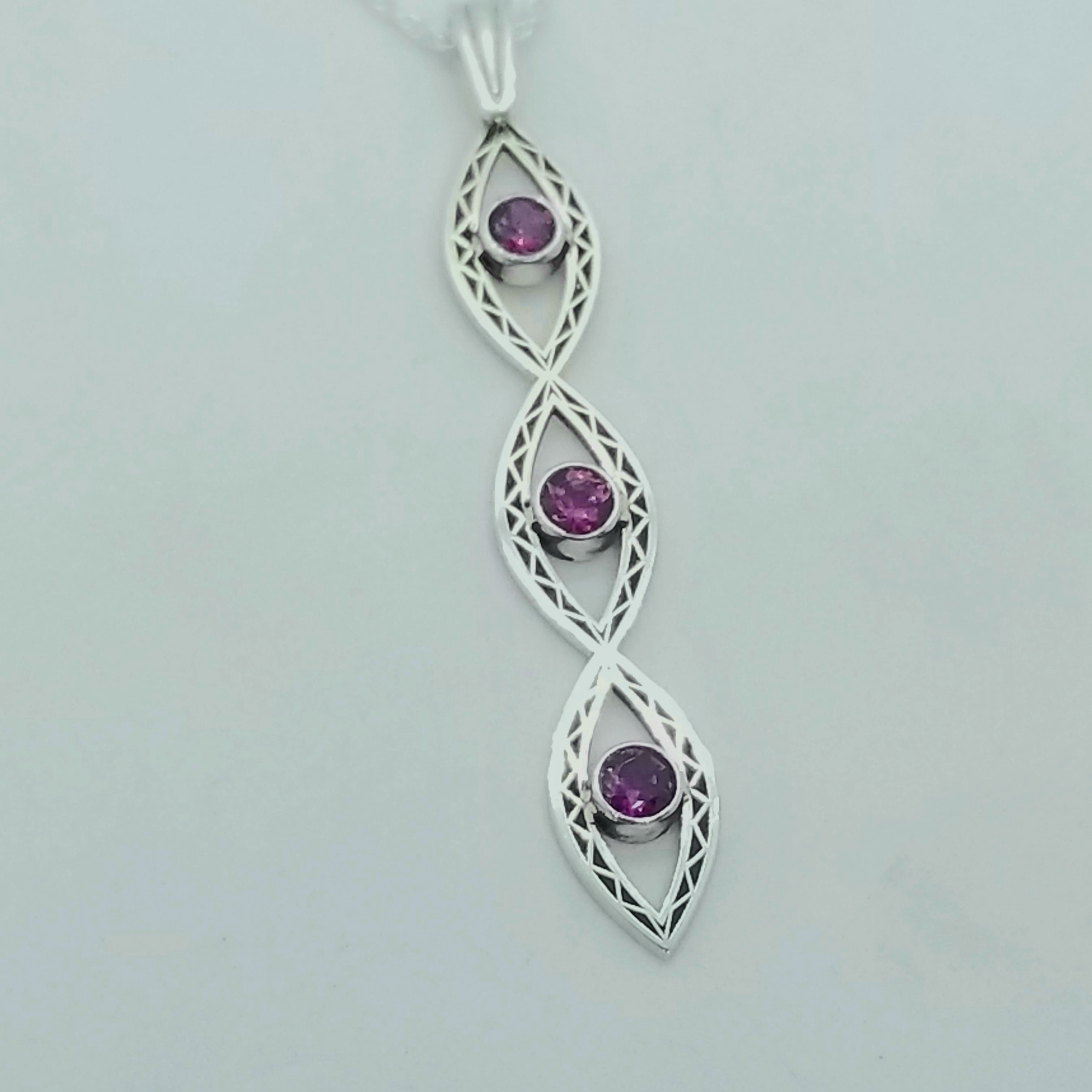 Triple Marquise Sterling and Garnet Pendant