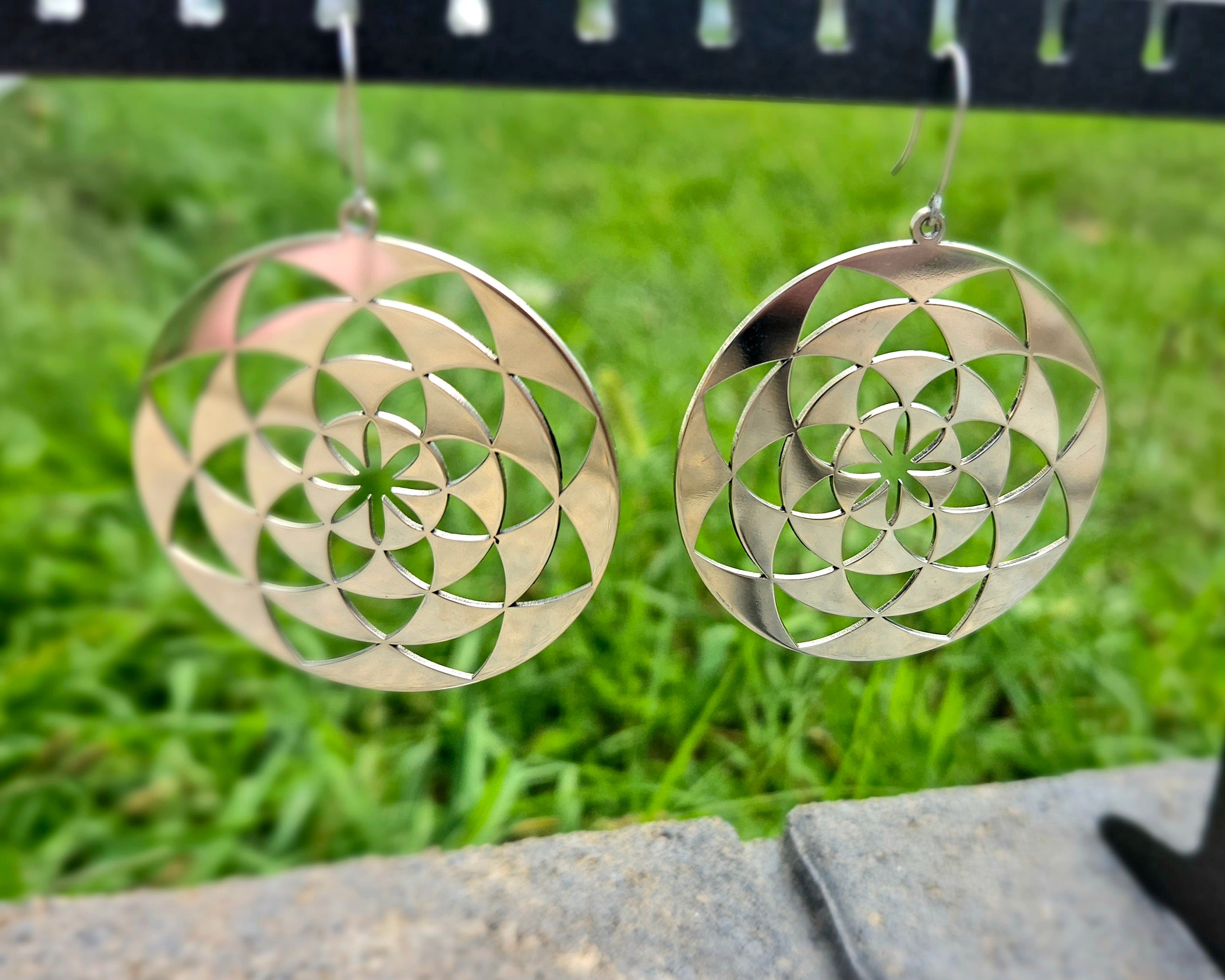Mandala Large Sterling Silver Earrings