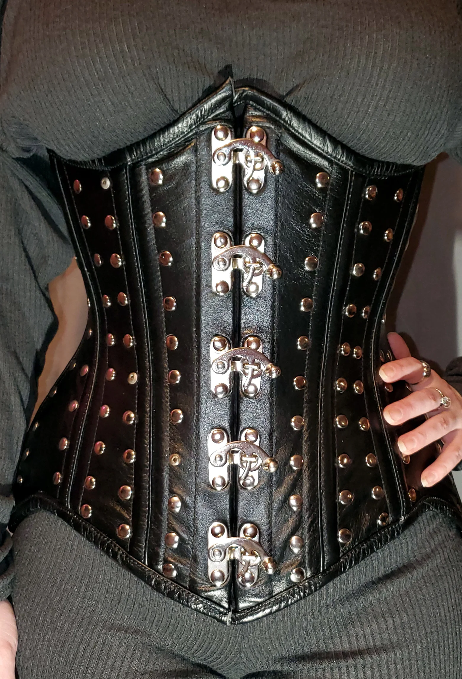Studded Black Leather Longline Underbust Corset