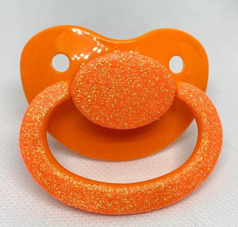 Orange glitter adult pacifier, adult paci, abdl paci, abdl, adult baby, ddlg, age play, age regression, cgl, mdlb, little, littlespace,