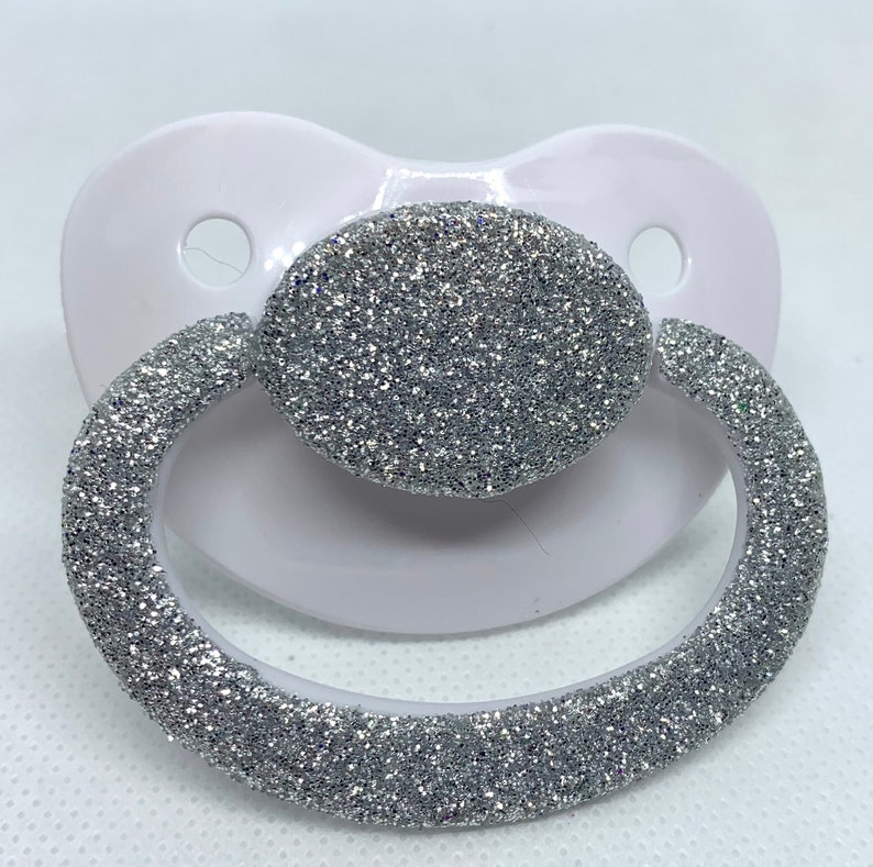 White Glitter Paci, adult pacifier, adult paci, abdl, abdl pacifier, adult baby, adult baby pacifier, ddlg, age play, age regression,