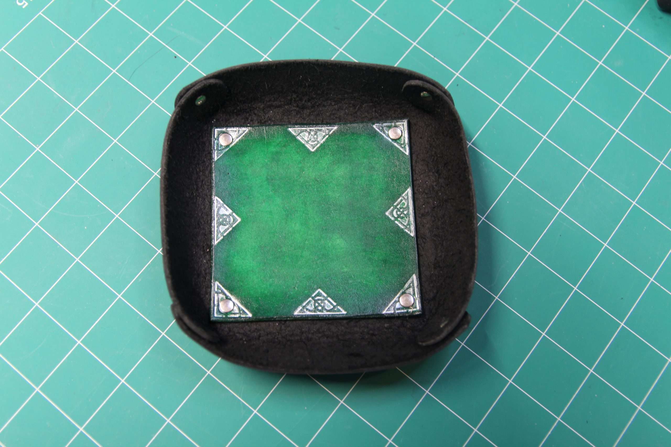 Celtic Knot Border Leather Valet Tray