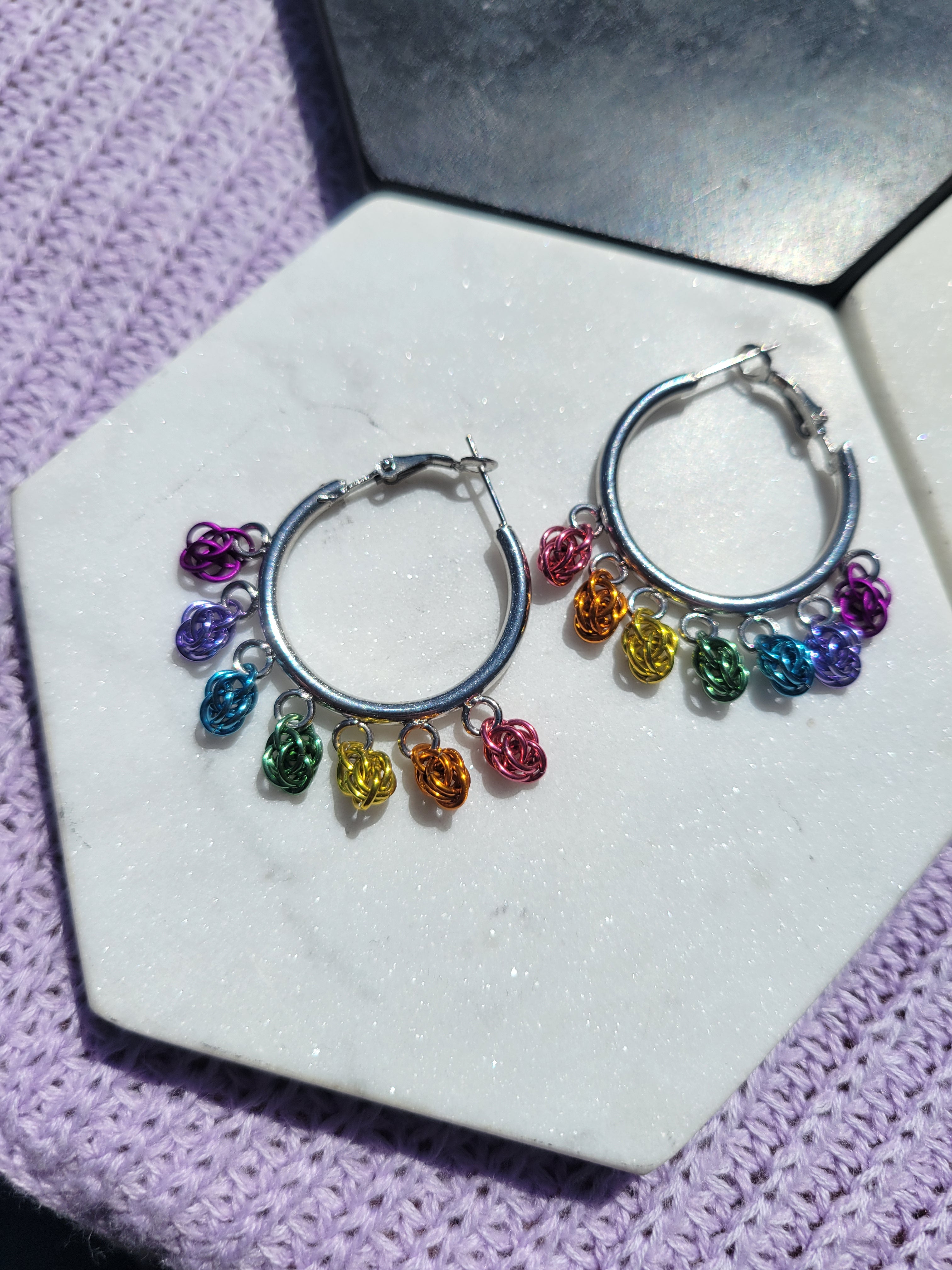 Rainbow Sweet Pea Hoop Earrings