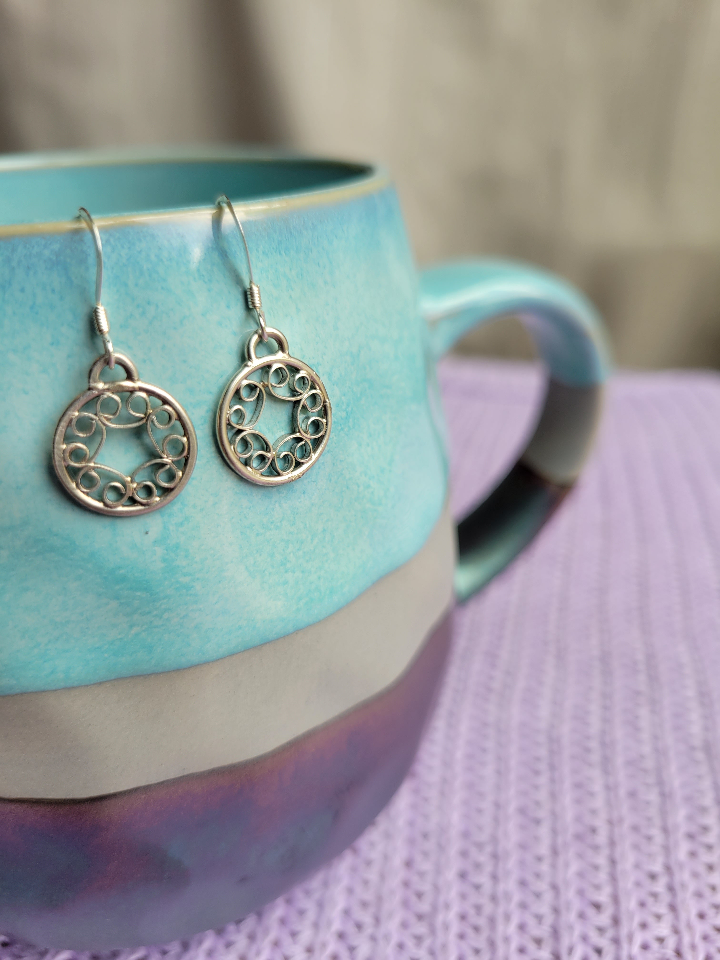 Round Sterling Silver Filigree Dangle Earrings