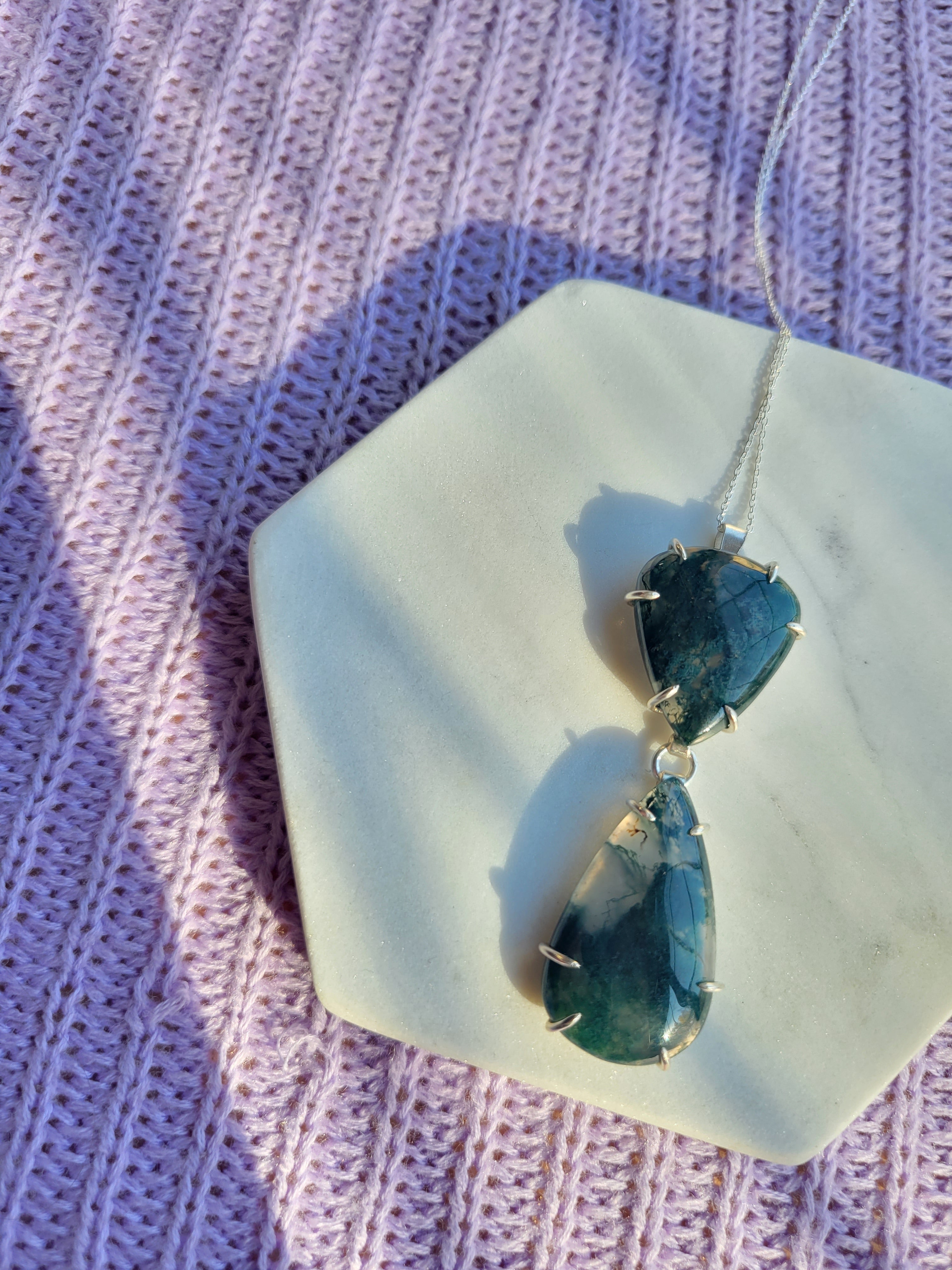 Moss Agate Double Pear Necklace